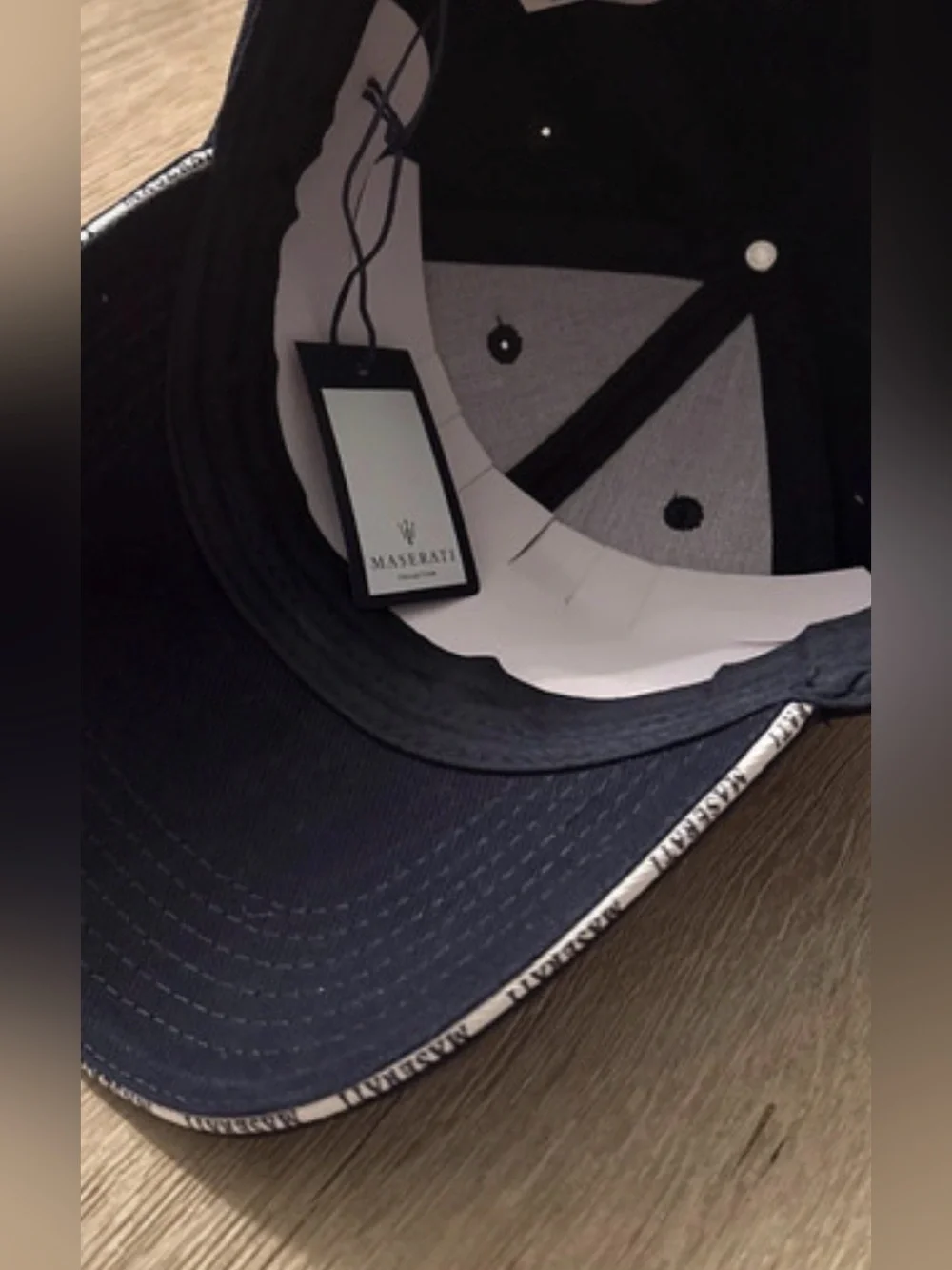 NWT- Maserati navy blue white trim Maserati logo adjustable baseball cap